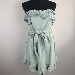 Fashion Nova Strapless Ruffle Romper in Sage Green